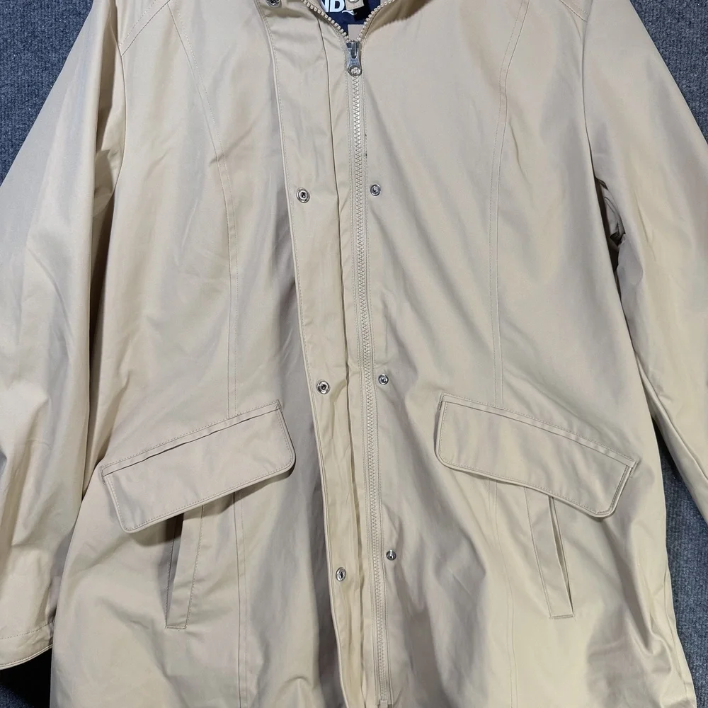 Lands End Raincoat Womens Large Hooded Zip Snap Front Mid Length Jacket Beige - Picture 7 of 15